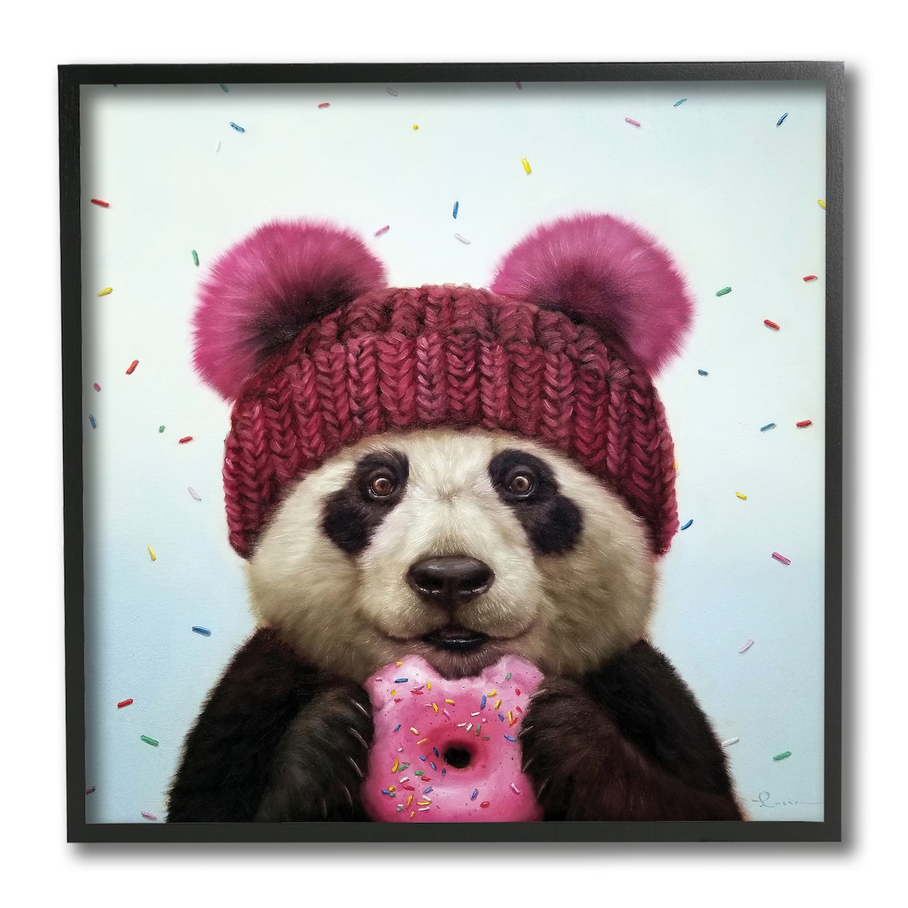 Stupell Industries Happy Panda Bear with Pink Sprinkle Donut, 12" x 12"